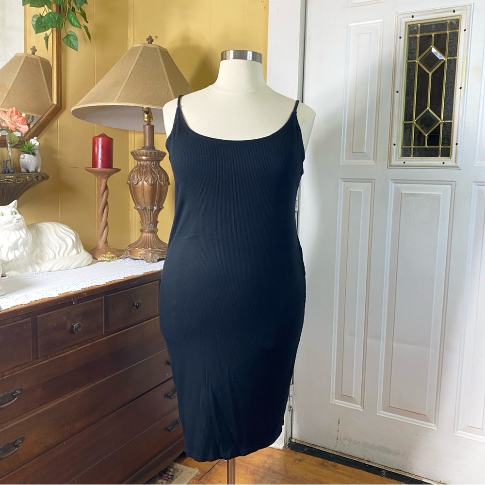 HM Womens Dress 2XL XXL Black Sleeveless Tank Pullover Ribbed Spaghetti Straps